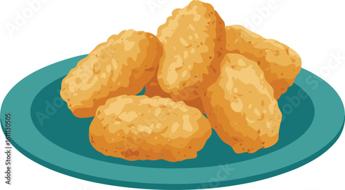Crispy chicken nuggets, golden fried snack, fast food meal, breaded chicken pieces, delicious appetizer plate, deep fried nuggets, tasty lunch option, crunchy chicken bites