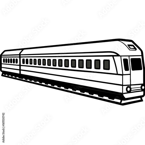 black and white train on tracks clip art preview