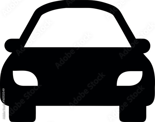 Black car illustration on white background showing road and transportation concept