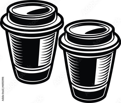 Hot coffee in a disposable paper cup with a lid, isolated on white, a perfect vector icon for any cafe beverage, caffeinehit, convenience, professional
