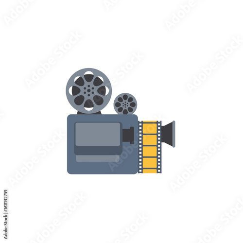 Vintage film projector showing classic movie filmstrip, representing the golden age of cinema and classic movie production.