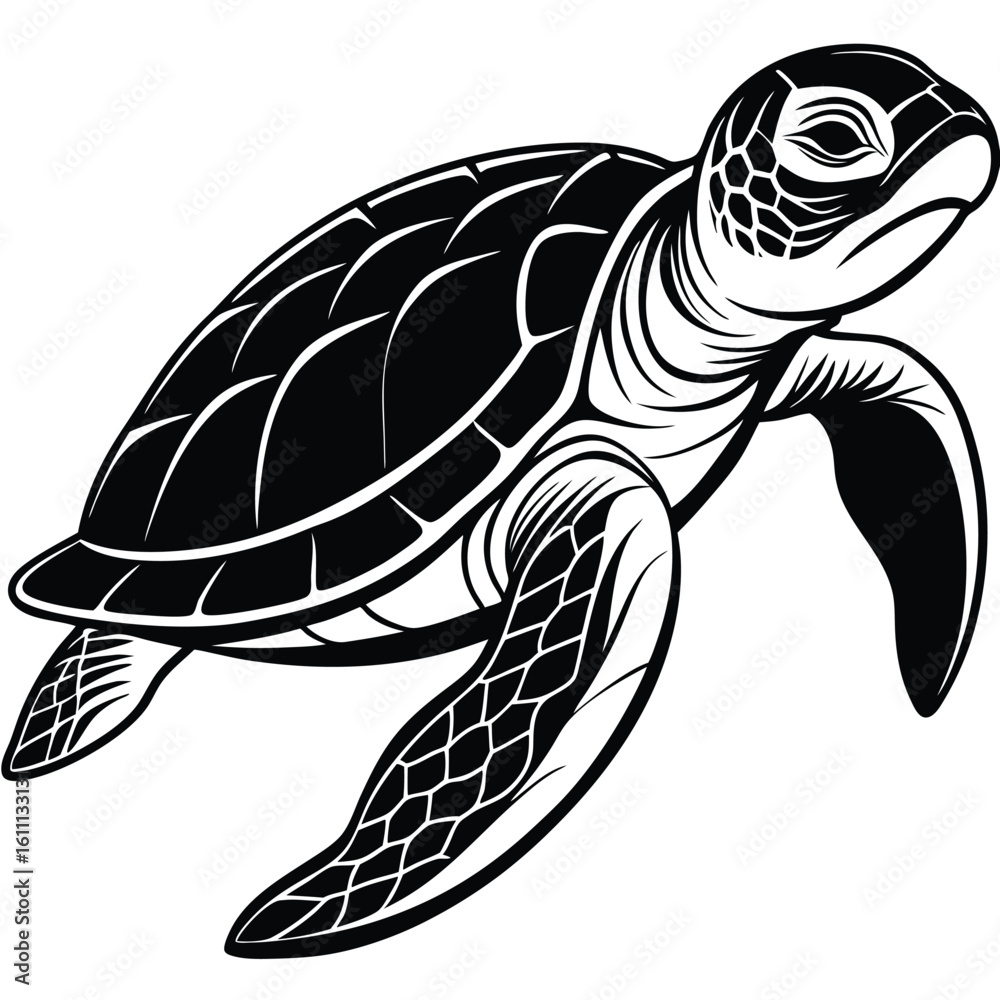 Fototapeta premium Watercolor-Style Generative AI Artwork Depicting a Swimming Turtle