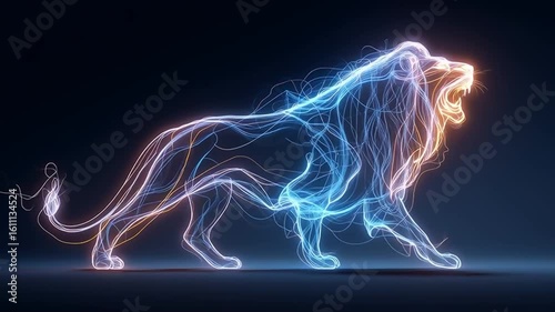 Electric Lion Roars: Dynamic Neon Animal Energy on Dark Background