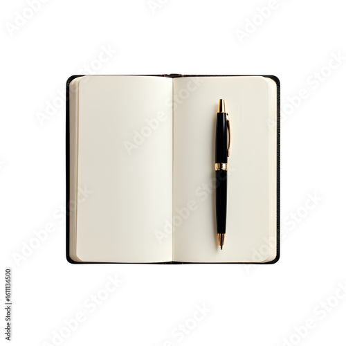 Wallpaper Mural Black Leather Notebook with Gold Pen, Open Pages on Transparent Background, Minimalist Design Element Torontodigital.ca