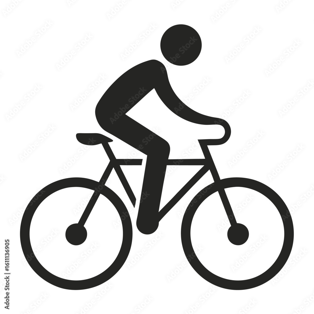 Obraz premium Simple Black and White Cyclist Icon, Representing Bicycle Riders and Active Transportation