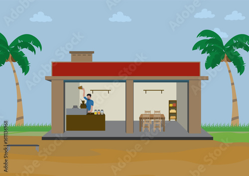 Kerala traditional tea shop illustration vector.
