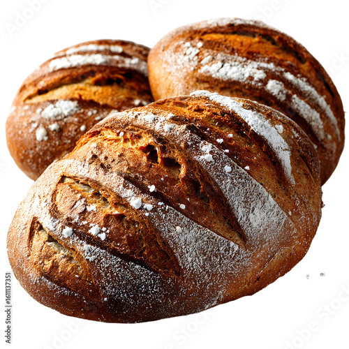 Fresh spelt bread isolated on transparent background.