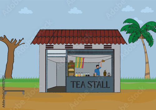 Kerala traditional tea shop illustration vector.