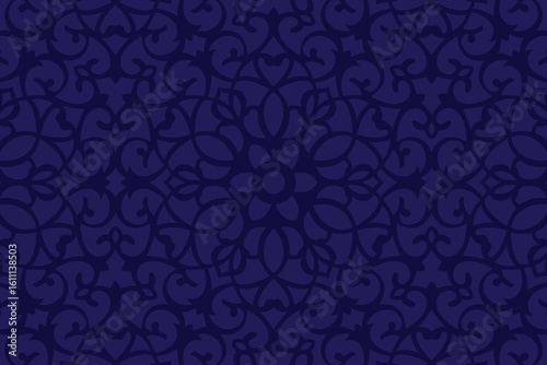 Seamless Dark Blue Floral Ornament Pattern – Elegant Vintage Arabesque Background
