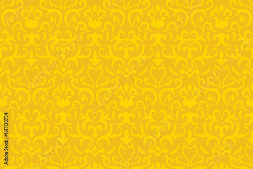 Seamless Yellow Damask Pattern – Ornamental Vintage Floral Background for Luxury Design