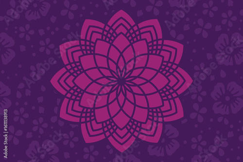 Mandala Flower Design on Purple Background – Geometric Floral Pattern with Ethnic Motif