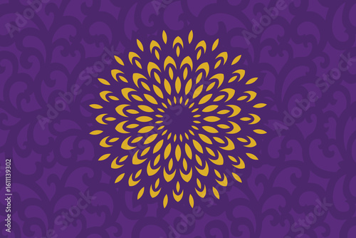 Golden Floral Mandala on Purple Ornamental Background
