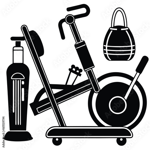 Indoor Fitness Workout with Treadmill, Exercise Bike, and Sports Equipment