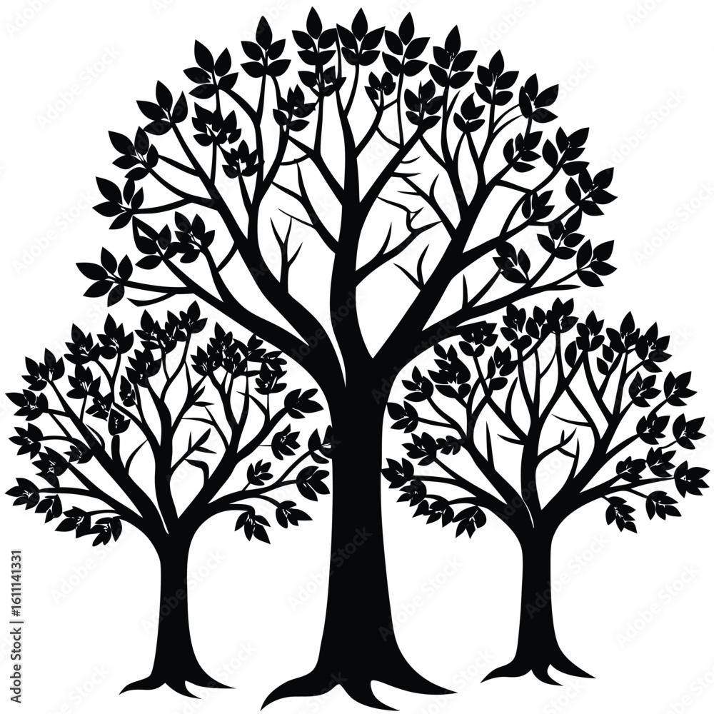 Obraz premium Black Silhouette of Trees Set Against a Clean White Background