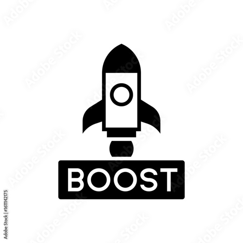 Rocket icon with BOOST text label Vector Illustration