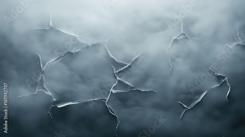 Cracked surface, gray, hazy, abstract texture.