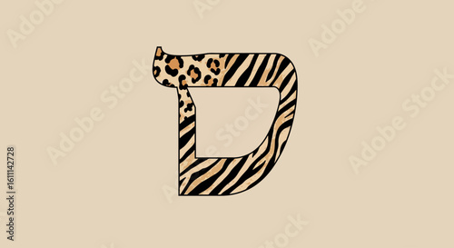 Hebrew Letter Cheth Vector Illustration with Animal Print Texture – Decorative Alphabet Design