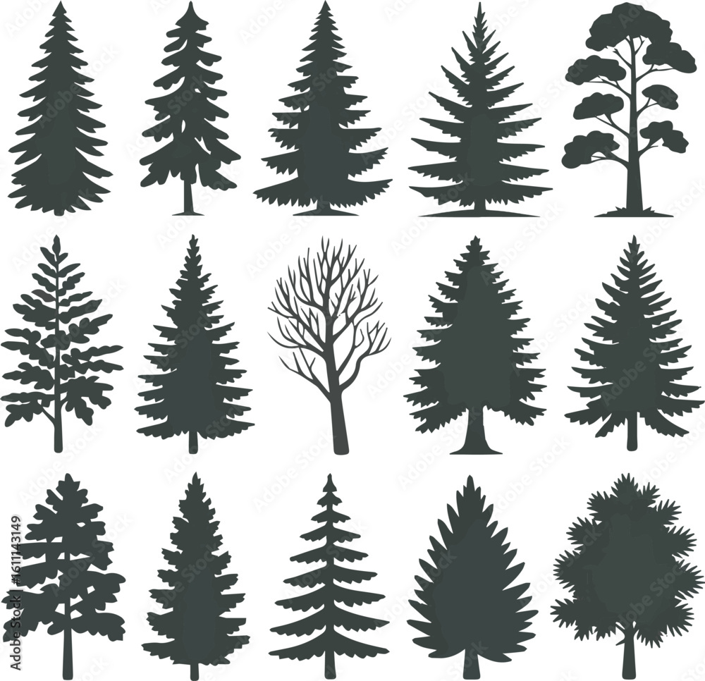 Obraz premium Set of pine trees silhouettes. Vector illustration in flat style.