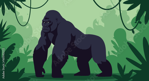 Dark Gorilla Vector Illustration – Powerful Primate Art