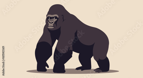Dark Gorilla Vector Illustration – Powerful Primate Art