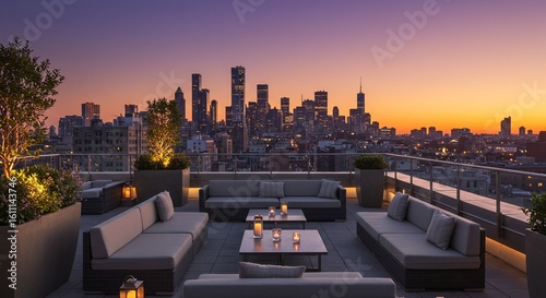 Sunset rooftop city view terrace