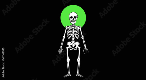 Skeleton Vector Illustration with Green Aura on Black Background – Streetwear Graphic Design