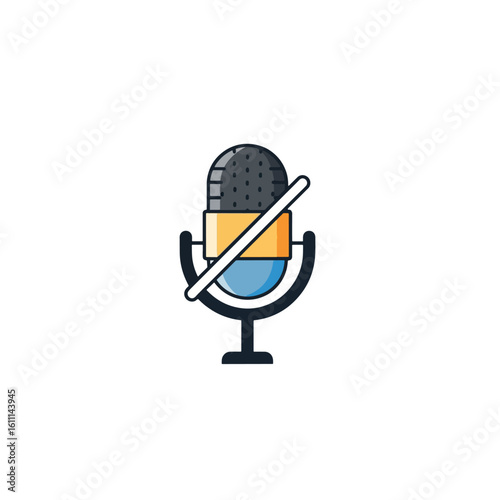 Muted Microphone Icon: Sound Off, No Audio, Vector Symbol