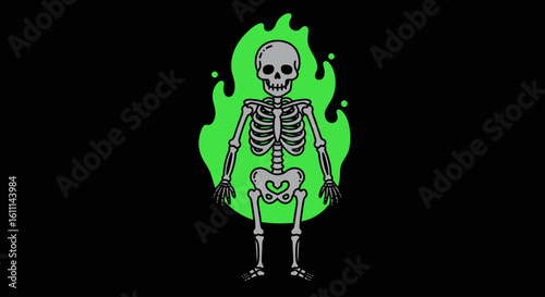 Skeleton Vector Illustration with Green Aura on Black Background – Streetwear Graphic Design