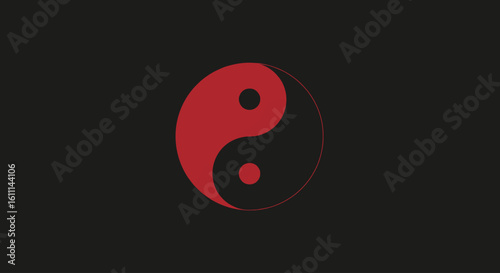 Red Yin Yang Vector Symbol on Black Background – Minimalist Taoism Sign Illustration