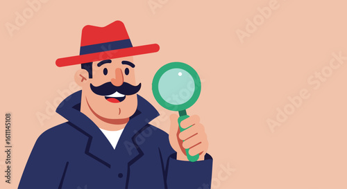Vector Illustration of Cartoon Detective with Magnifying Glass – Mystery Character Design