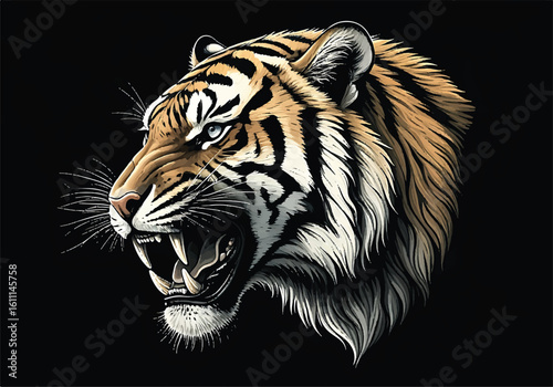 Computer graphic, Tigger lines art carbon painting for decorate new products. wildlife, biological, draw, dangerous, natural, elegant, terrifying, arrogant, cat, animal, feline, art, beauty, fashion .