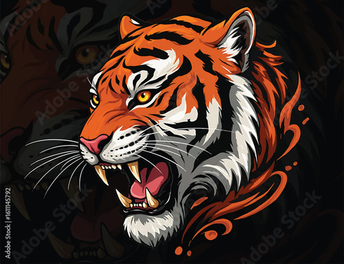 Computer graphic, Tigger lines art carbon painting for decorate new products. wildlife, biological, draw, dangerous, natural, elegant, terrifying, arrogant, cat, animal, feline, art, beauty, fashion .