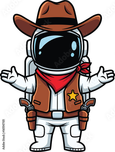 Astronaut cowboy ready for adventure in space vector illustration