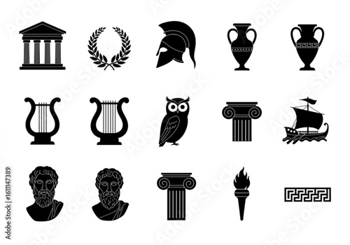 Collection of ancient greek symbols and icons