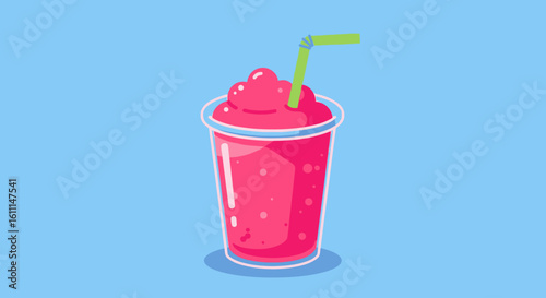 Vector Cartoon Slush Drink Illustration – Cute Colorful Beverage in Cup with Straw