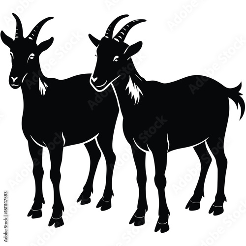 Silhouette of Two Goats Standing Together in the Countryside