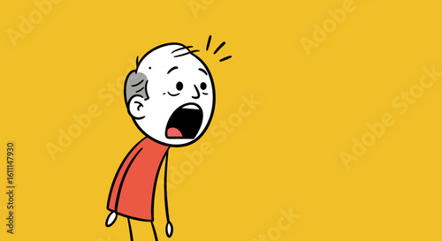 Vector Cartoon Stick Figure Drawing – Surprised or Shocked Man with Mouth Open Concept Illustration