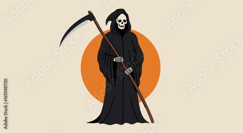 Vector Grim Reaper Tattoo Design – Dark Skull Scythe Illustration for Ink Art