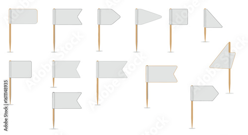 Vector Set of Realistic Toothpicks with White Flags – Rectangular and Triangular Flag PNG