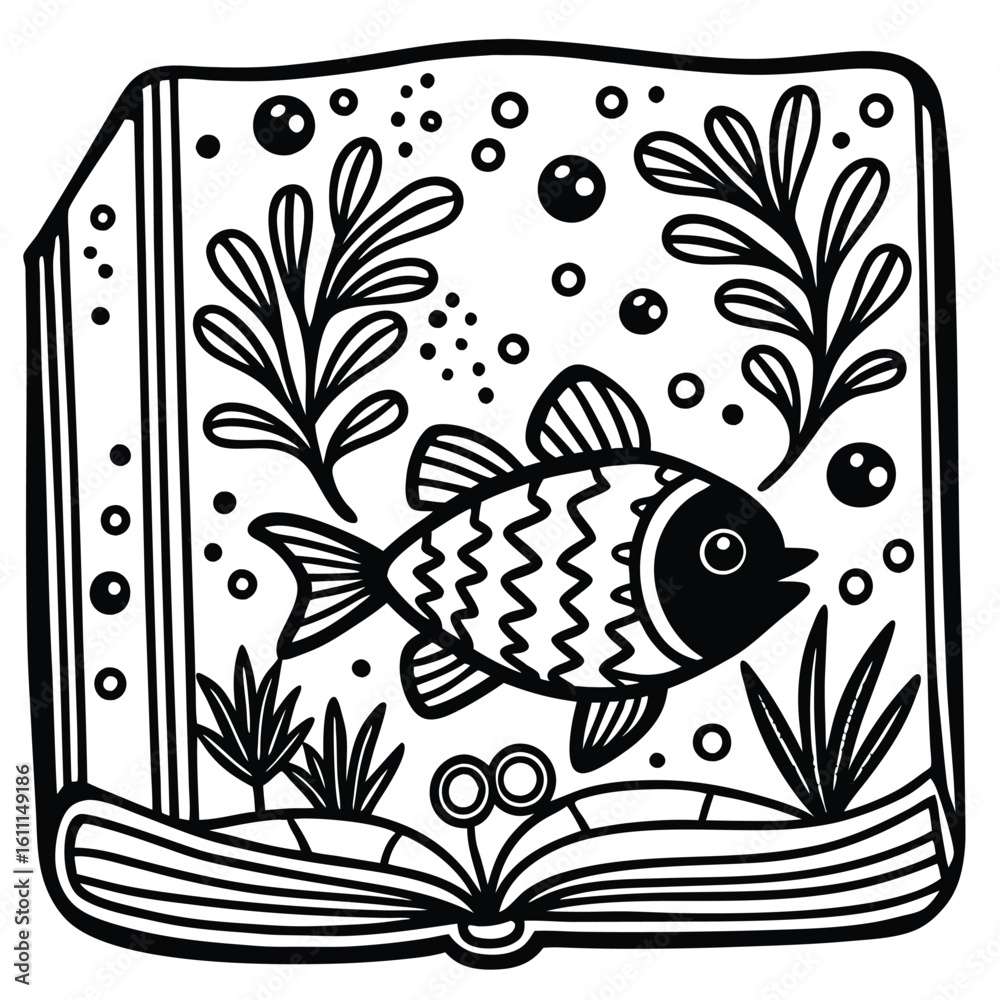Fototapeta premium Underwater Artistry: Hand-Drawn Depictions of Marine Life in the Vast Ocean Depths