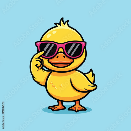 Cool cartoon duckling wearing sunglasses on a blue background vector illustration