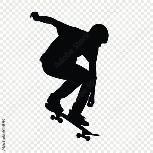 Silhouette of a Skateboarder Performing a Trick against a Transparent Background Creating a Dynamic Isolated Image