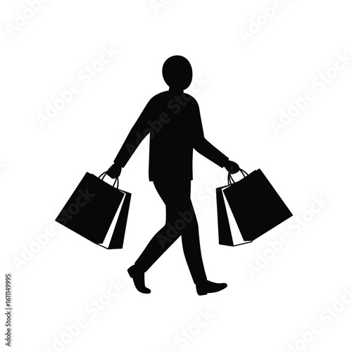 Silhouette Man Walking Shopping Bags