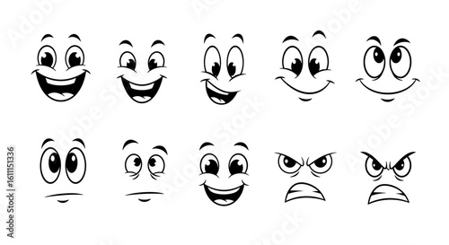 Collection of expressive cartoon facial features for character design and animation storytelling