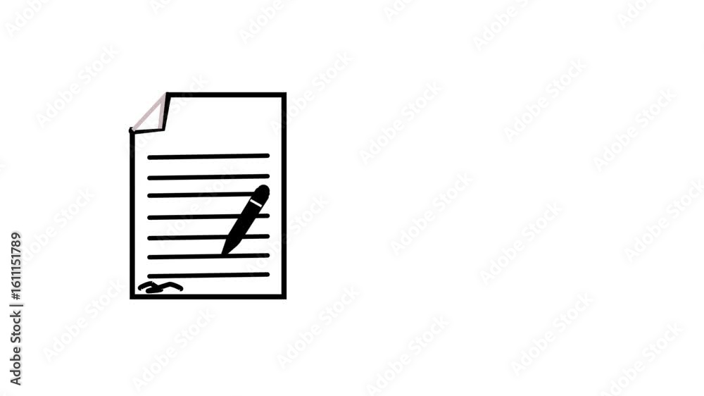 The note icon isolated on white background.Paper document with hand signature symbol and pen icon design . The note icon isolated on white background.Paper document with hand signature symbol and pen icon design .