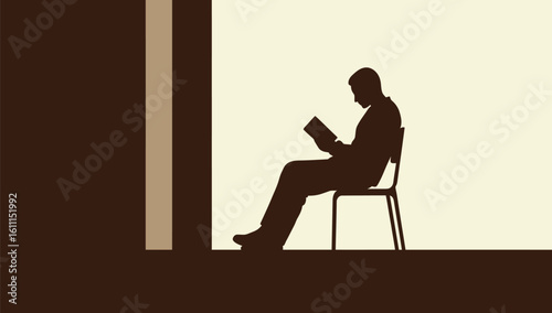 Silhouette Man Reading Book Chair Calm