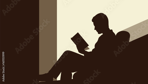 Silhouette Man Reading Book, Calm Mood