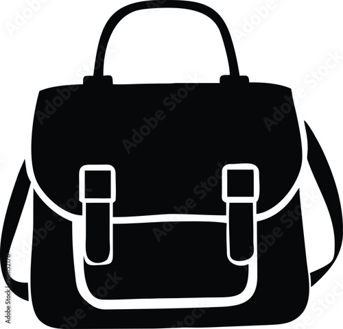 Black Silhouette of a SatchelStyle Bag with a Handle and Shoulder Strap on White