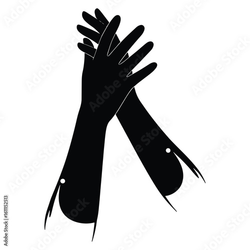 Elegant black gloves crossing over each other in a simple and minimalist silhouette