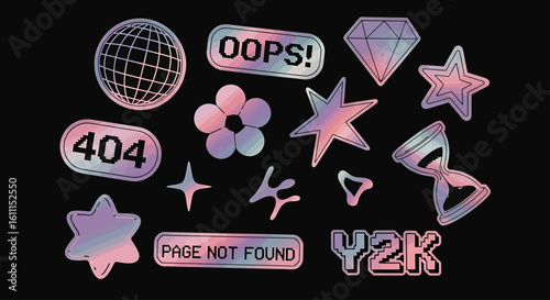 Y2K Aesthetic Sticker Pack with Retro Futuristic Design Elements for Digital Creativity and Nostalgic Themes